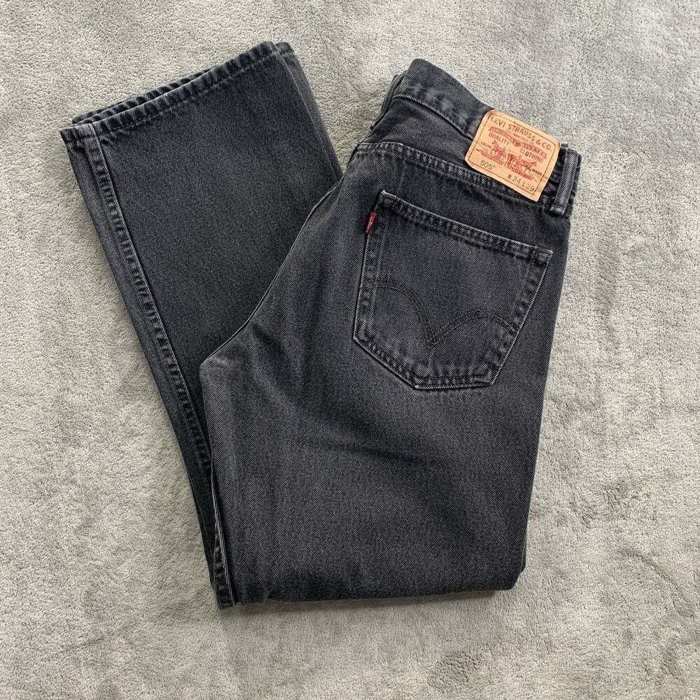 Vintage Levis 505 Jeans Mens 34x29 Faded Black Denim Y2K Straight Leg Classic